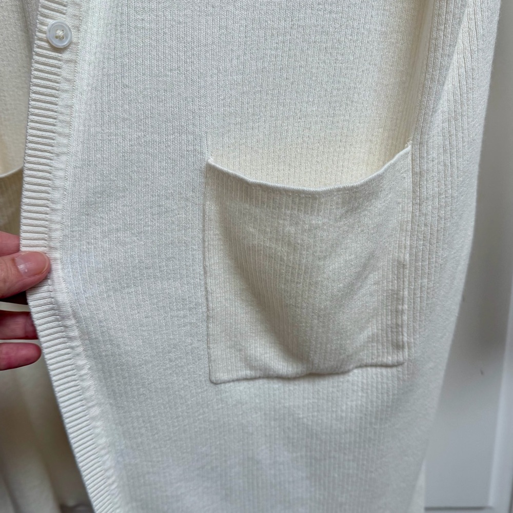 J. Jill Cotton & Silk Ivory Ribbed Cardigan Longline Size Medium Petite - Picture 7 of 10